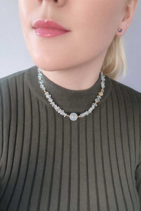 Naszyjnik kryształ górski , Cytryn,Hematyt