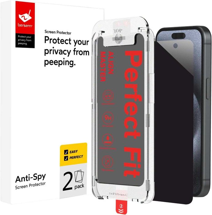 BERSEM szkło prywatyzujące iPhone 15 Plus  16 Plus 2szt RODO aplikator