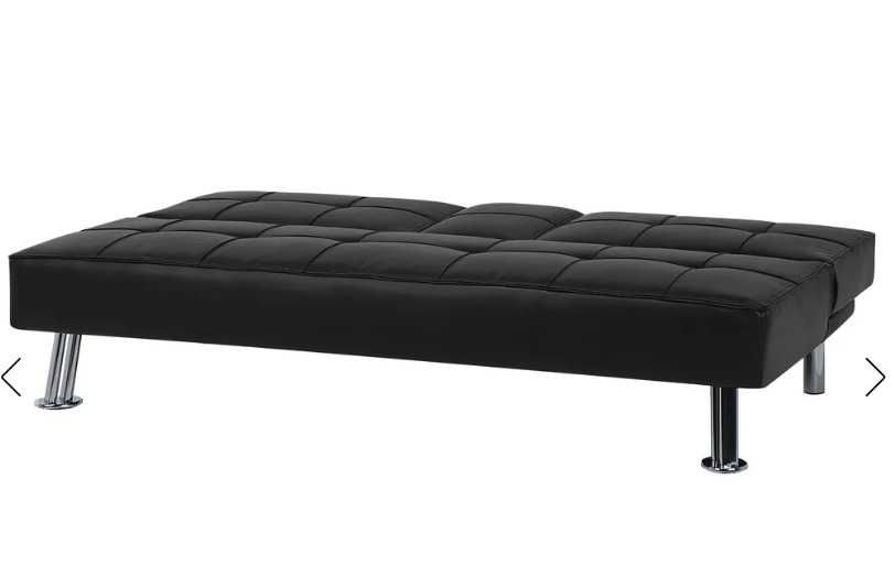 Sofá-cama preto 3 lugares pele sintética NOVO