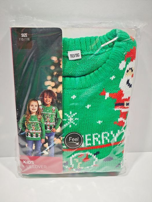 Świąteczny Sweter Dziecięcy Zielony Rudolf Bałwan Choinka 110/116