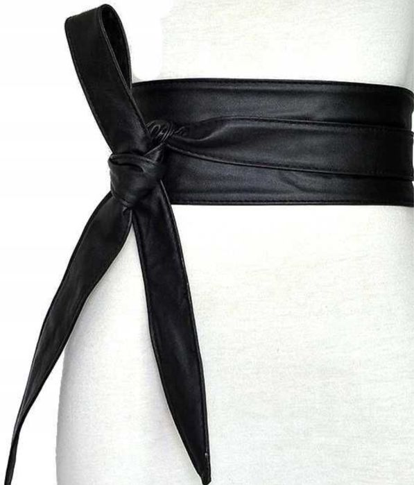 Pasek czarny wiązany długi 220 cm , skórzany