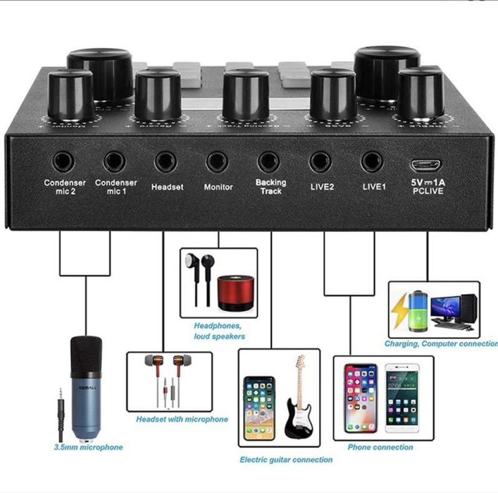 Зовнішня звукова карта V8S Live Sound Card / Аудіомікшер для стріму
