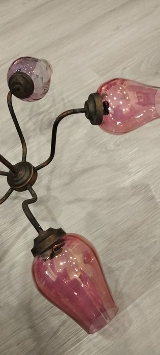 Conjunto vintage – Candeeiro de 5 braços + Globo anos 50 (rosa claro)