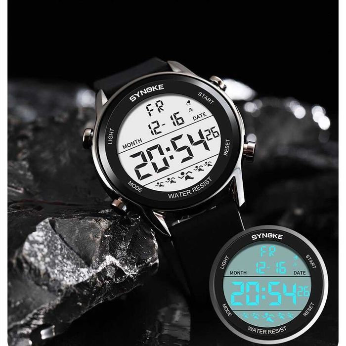 Nowy zegarek sporotwy Synoke elektroniczny stoper budzik datownik WR50