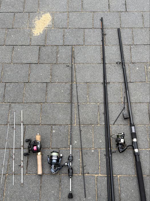 Zestaw wędkarski – 3 wędki + 3 kołowrotki  + masa akcesoriów i przynęt
