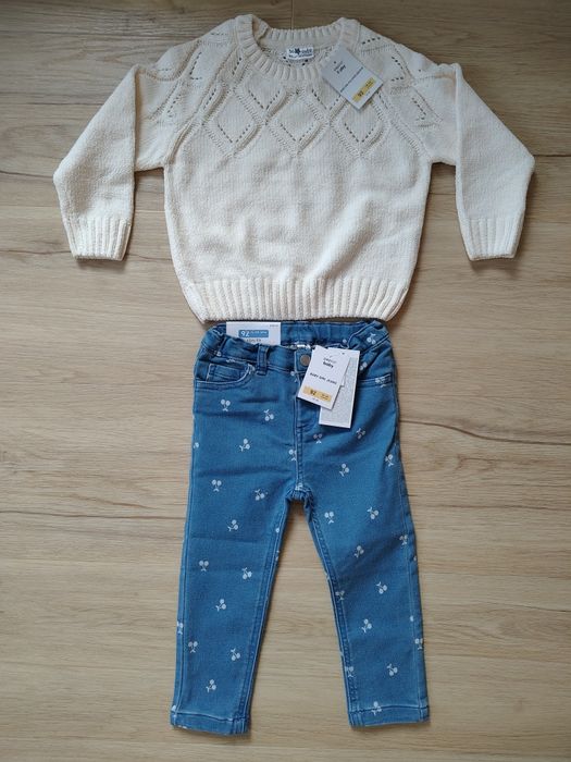 Nowy zestaw spodnie jeansowe, ciepły sweter 92