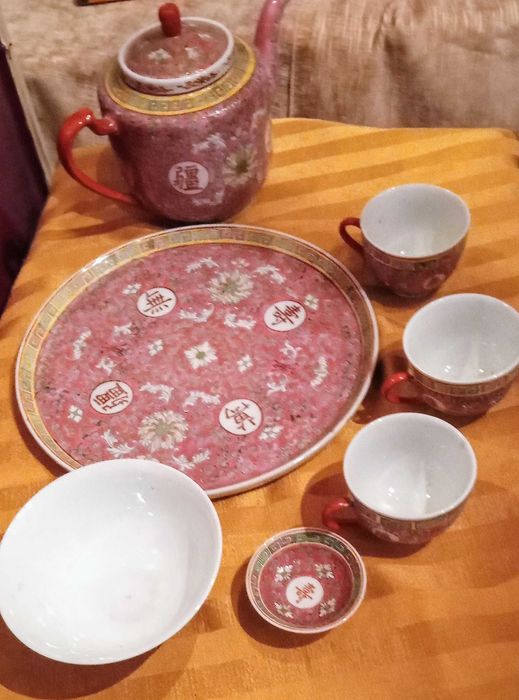 Antigo conjunto para chá porcelana chinesa – 7 itens. Mid-to-late 20th-cent
