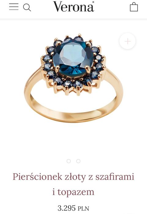 złote kolczyki i pierscionek z szafirami i topazami