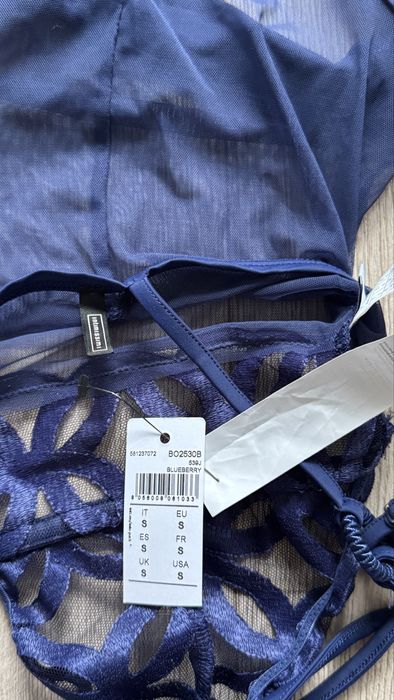 Kobaltowe koronkowe tiulowe body Intimissimi rozmiar S
