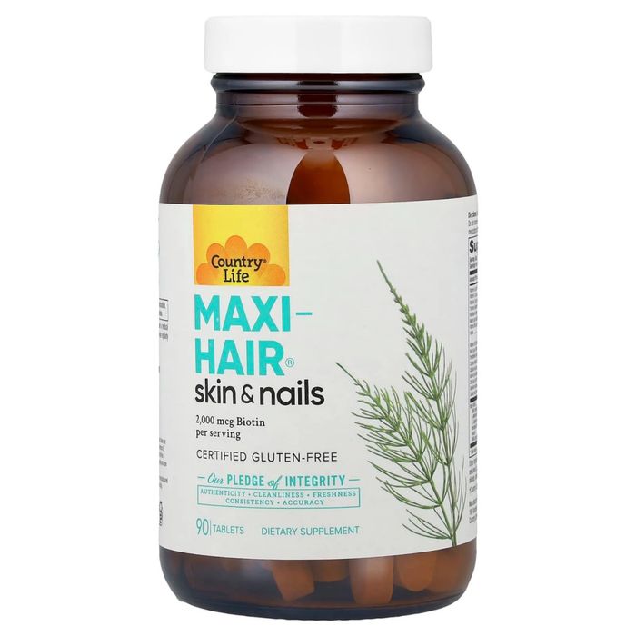 Вітаміни для волосся, шкіри та нігтів, Maxi-Hair®, Skin & Nails, Country Life, без глютена, 90 таблеток