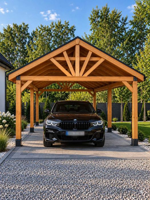 Wiata samochodowa drewniana MODERNA SOLO 3×6 m – solidna na 1 auto