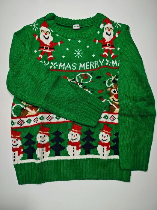 Świąteczny Sweter Dziecięcy Zielony Rudolf Bałwan Choinka 110/116