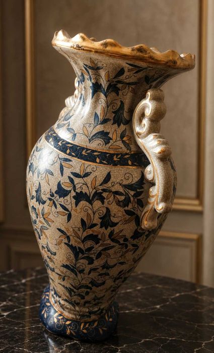 Antiga Jarra/ânfora em porcelana azul prússia e dourado