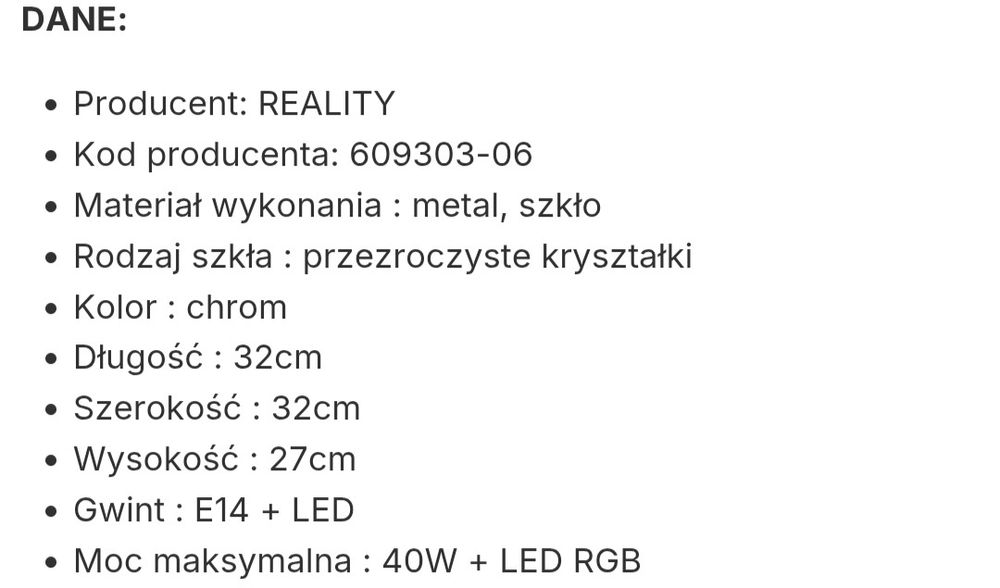 Lampa plafon z kryształkami