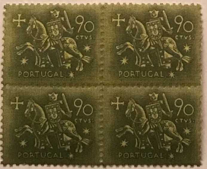 Quadra de selos novos de 90 ctvs - Rei D. Dinis - 1953