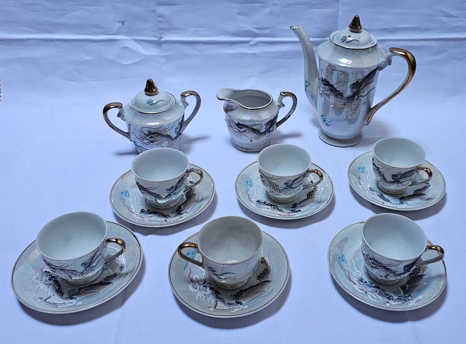serviço de café japonês vintage dragonware com geisha
