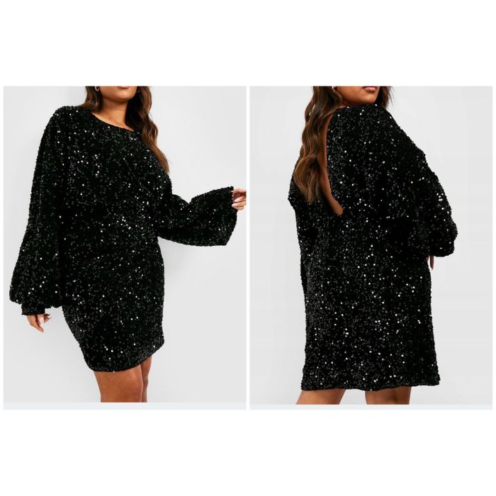 Boohoo cekinowa sukienka mini welurowa 50 5 xl 48 4 xl