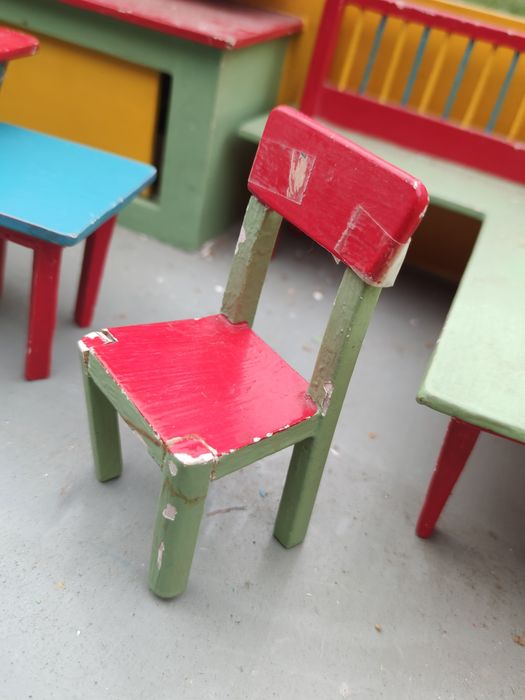 Stare drewniane mebelki domek dla lalek komoda szafka łóżko vintage