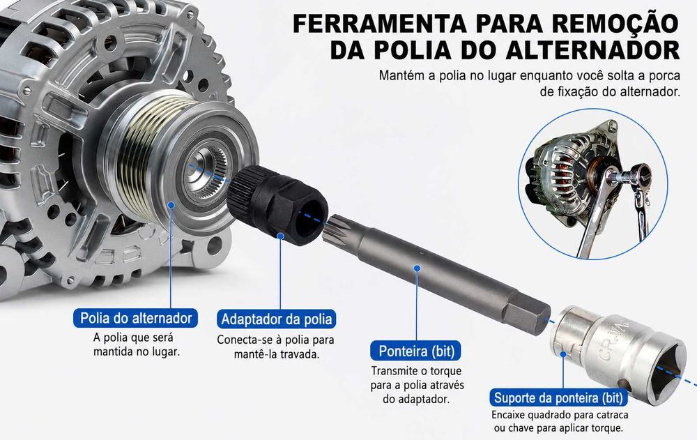 Conjunto Chaves Remoção Poli Alternador Multimarcas - 18 peças