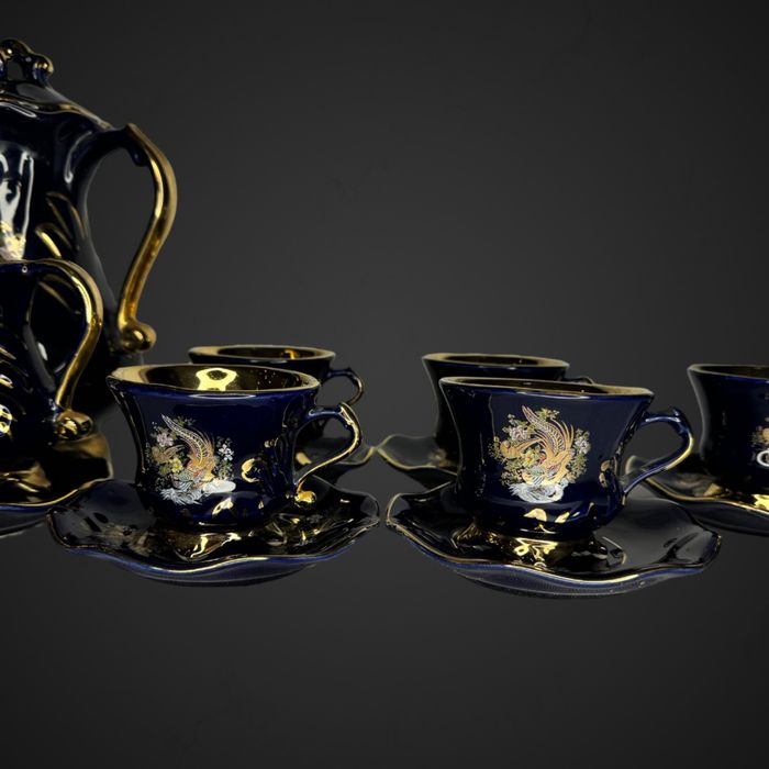 Turecki Serwis ceramiczny bogato złocony kobalt B17125