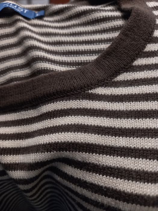 Striped sweater in olive green and cream