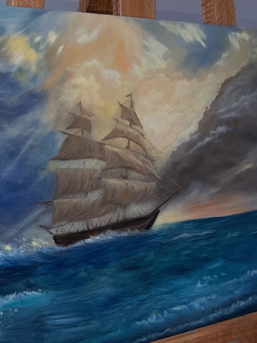 Картина написана олійною фарбою,, Корабель"