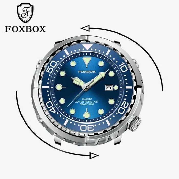 Duży sportowy zegarek 47mm Foxbox tuńczyk niebieski wodoszczelny WR50