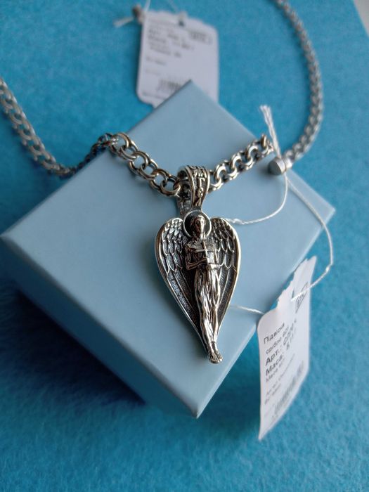 Набір комплект срібний янгол охоронець ладанка кулон ангел хранитель