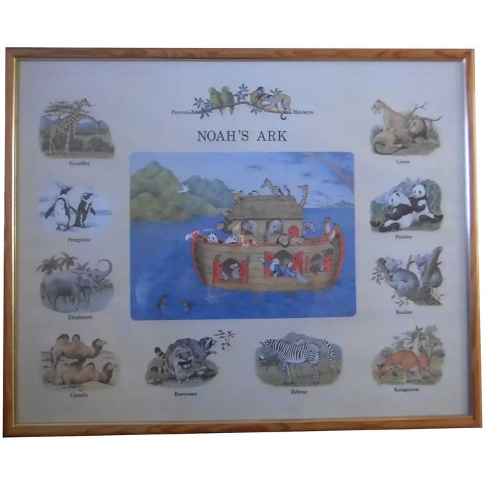 1980s-90s "Noha's Ark" | Cromolitografia infanto-juvenil emoldurada