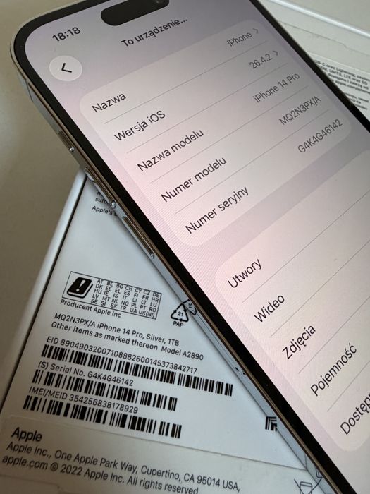 iPhone 14 Pro 1TB Silver Idealny Bateria Oryginalna 94%