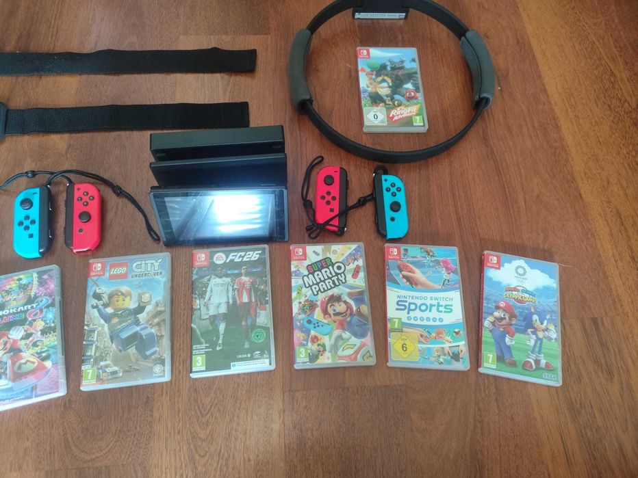 Nintendo Switch 1 v2 + Jogos + Acessórios