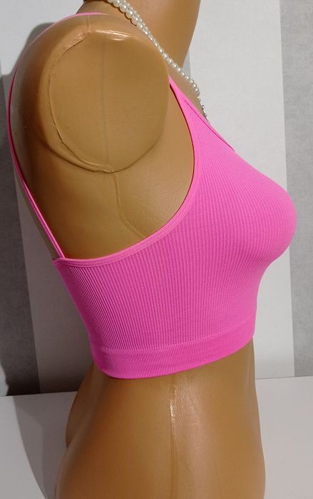 Crop top na ramiączkach prążkowany neonowy różowy FB Sister XXS