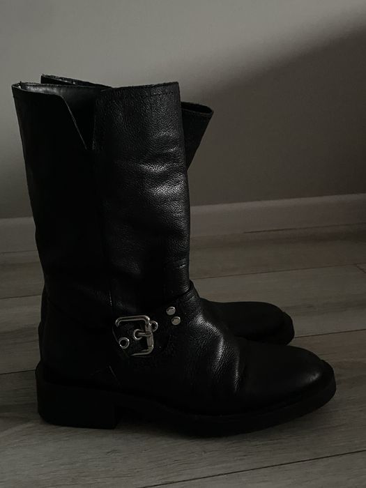 сапоги черевики казаки чорні zara зара натуральна шкіра