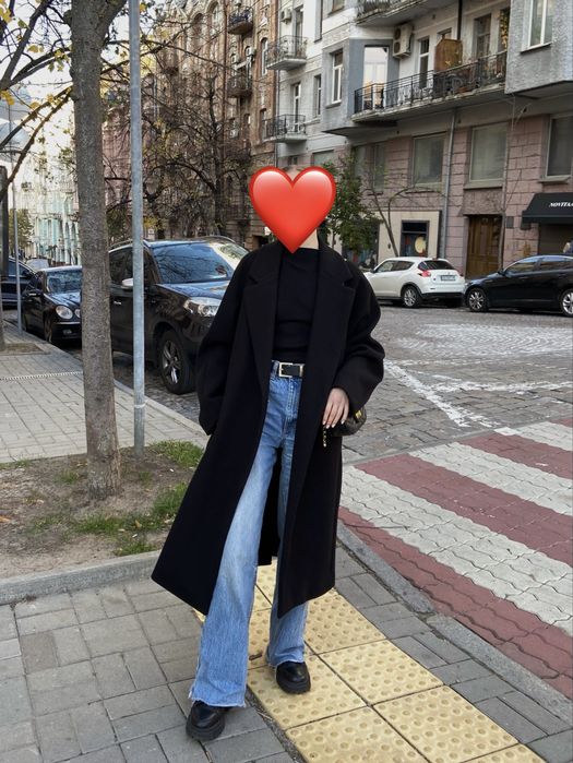Чорне пальто довге оверсайз h&m