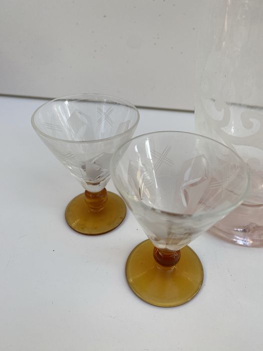 Jarra licor antiga + 2 copos (cristal fino)