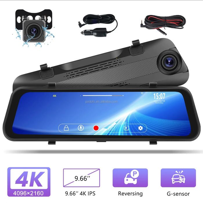 Espelho retrovisor 9,66 polegadas DashCam com 2 Câmaras 4K HD DVR NOVO