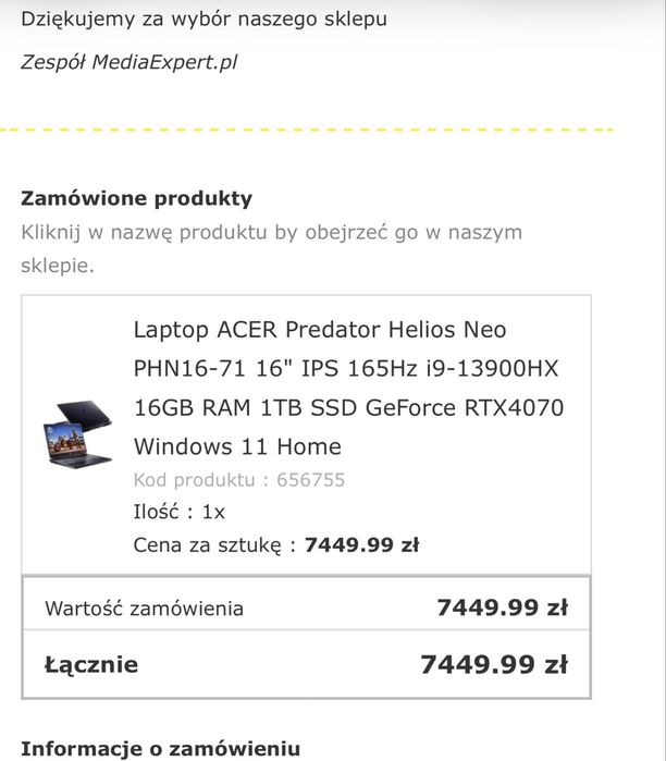 Laptop gamingowy oraz do pracy Acer predator