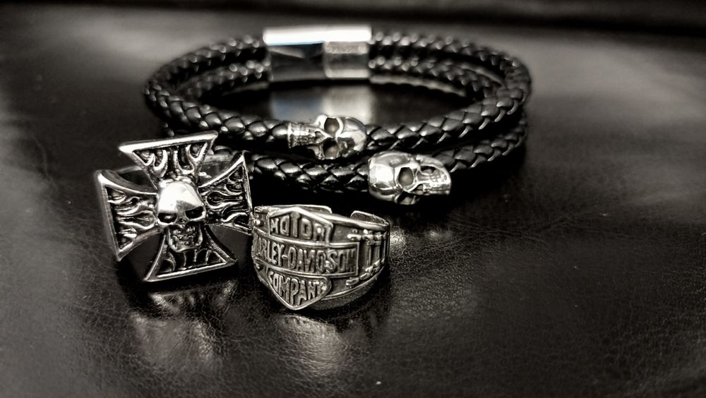 Rock Gotyk krzyż czaszka sygnet pierścień Harley Chopper motocyklowe