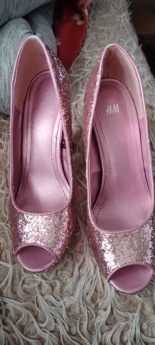 Buty różowe z brokatem karnawał  na słupku 38 H&M