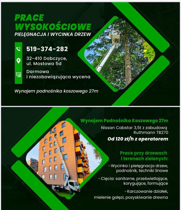 Podnośnik koszowy 27m usługi