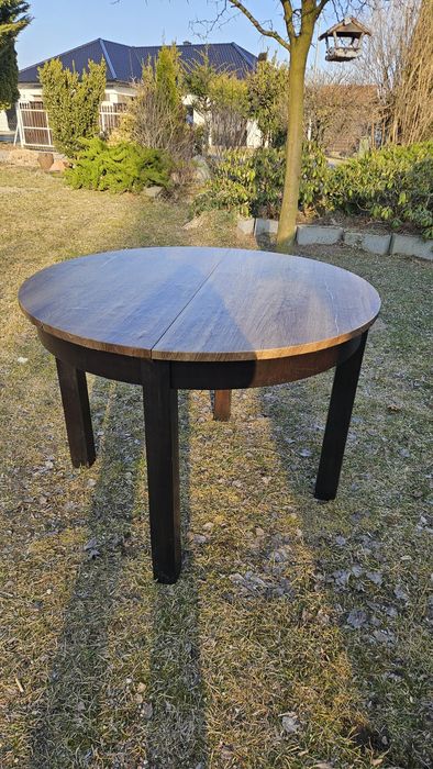 Stół rozkładany okrągły PRL drewniany 110x166