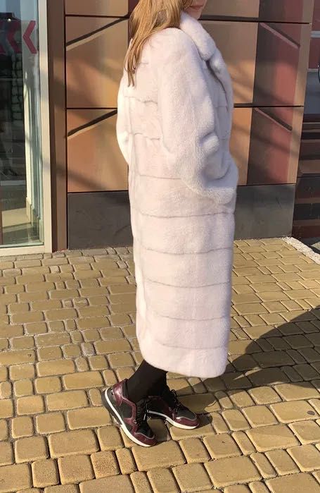 Біла довга натуральна шуба пальто норка греція норковая белая шуба S