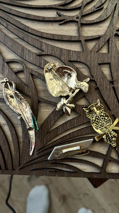 Zestaw broszek ptaki sowa papuga