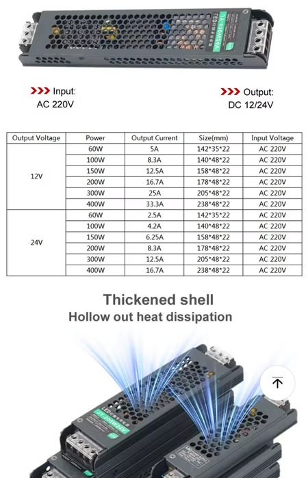 Блок живлення led стрічка 12V 60W лед драйвер