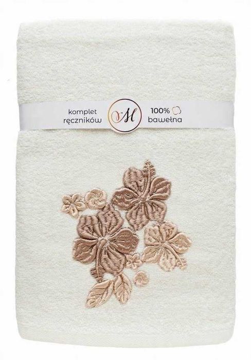 KOMPLET RĘCZNIKÓW 3X ręcznik 70x140 30x50 50x100 hibiskus kremowy