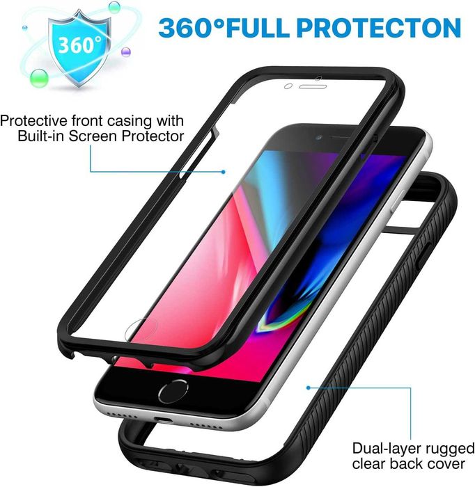 CENHUFO etui do iPhone 8/7/6/6S SE 2020 SE 2022 mocne 360 pancerne