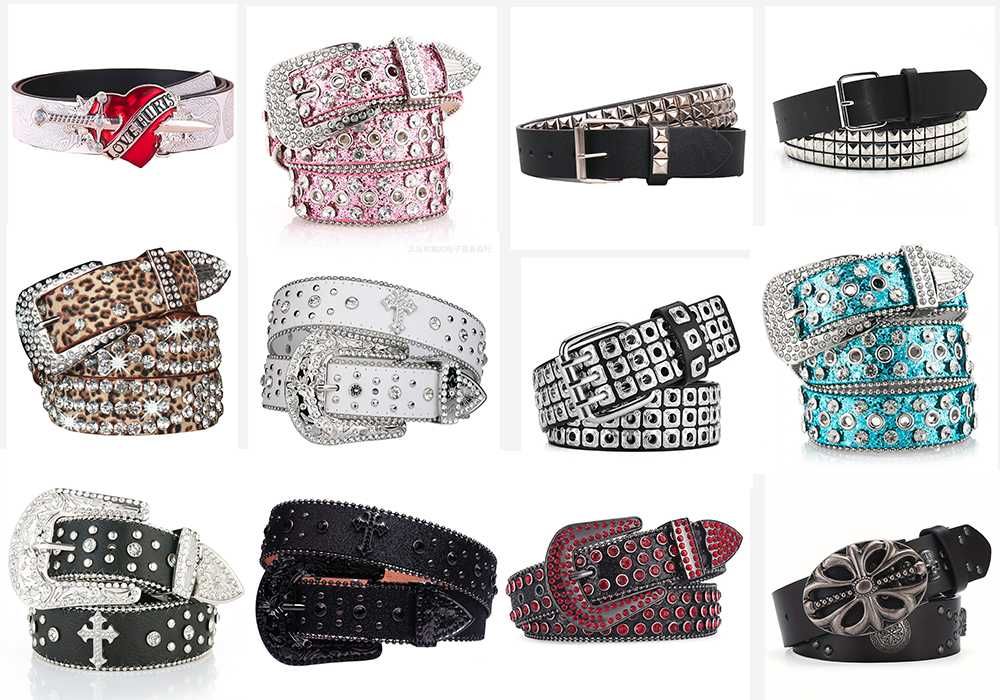 Ремень Б.Б. Симон |  B.B. Simon Belt Стразы Треугольники Chrome Hearts