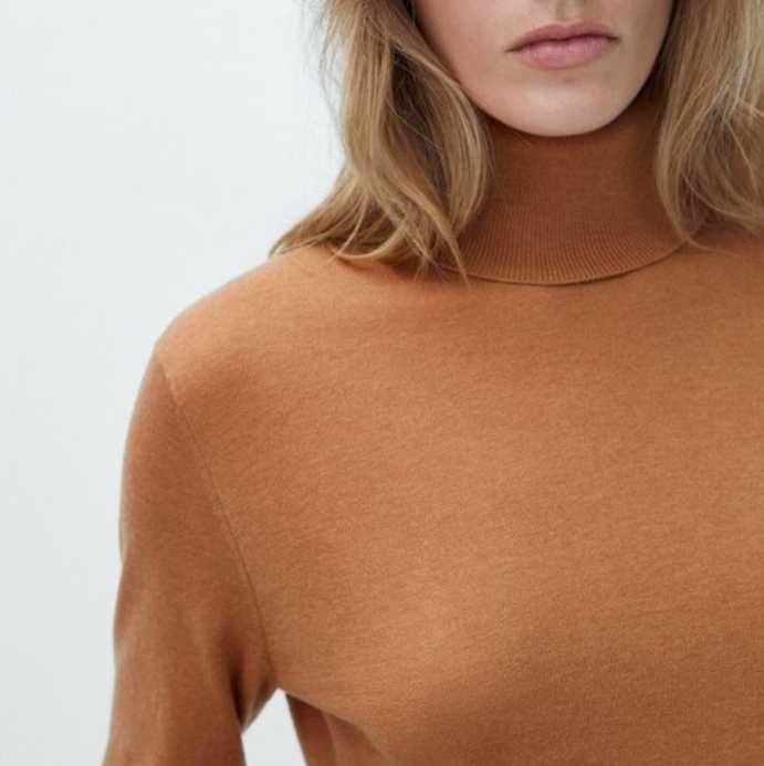 Sweter Golf Massimo Dutti karmel toffie r. L z wełna kaszmir