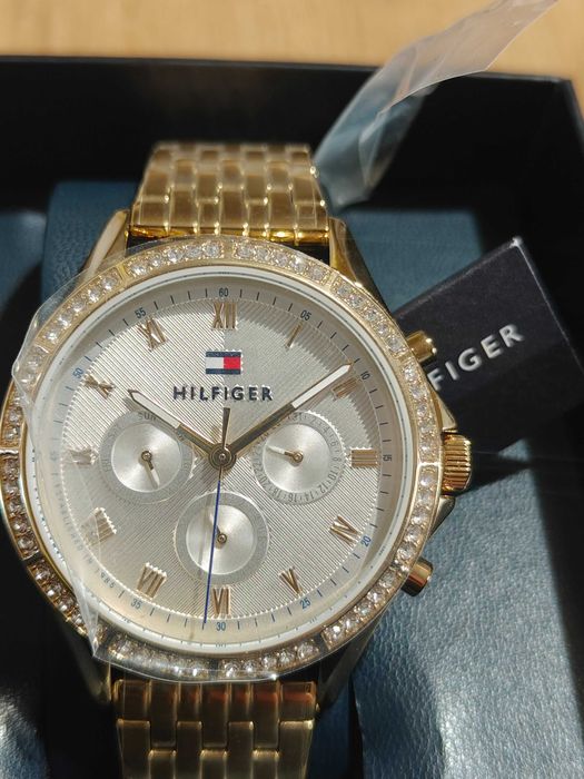 Tommy Hilfiger ARI - Zegarek damski, złoty, analogowy z diamentami - NOWY