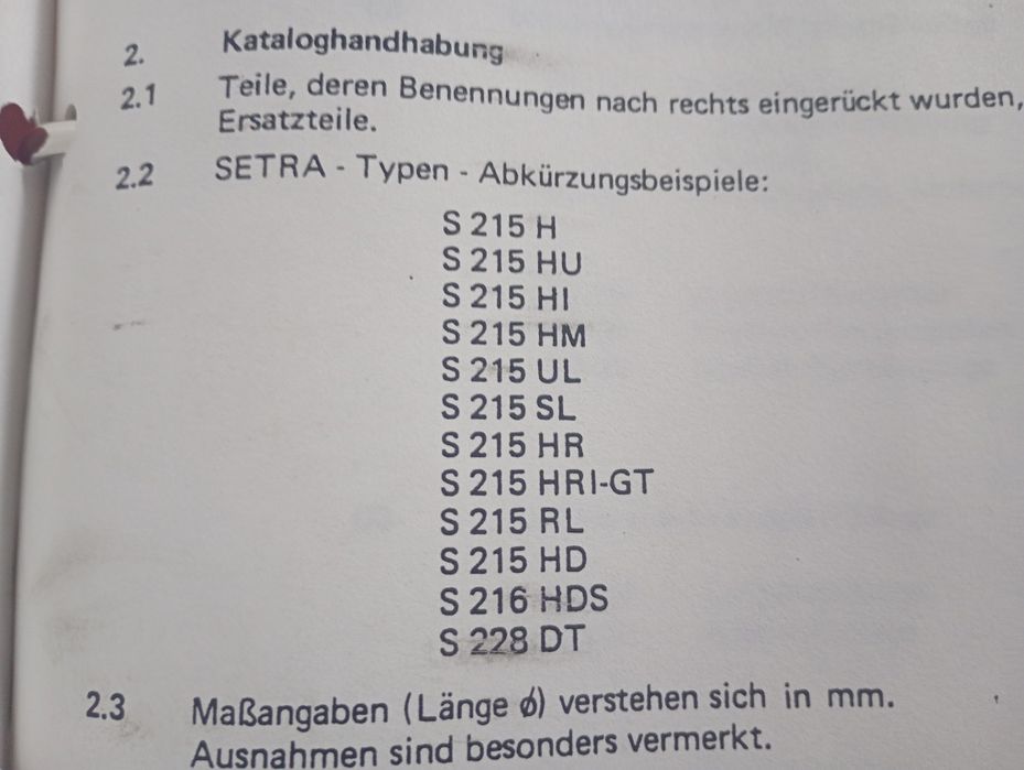 SETRA S 215 Katalog Części Autobus Kassbohrer Autokar Spare Parts